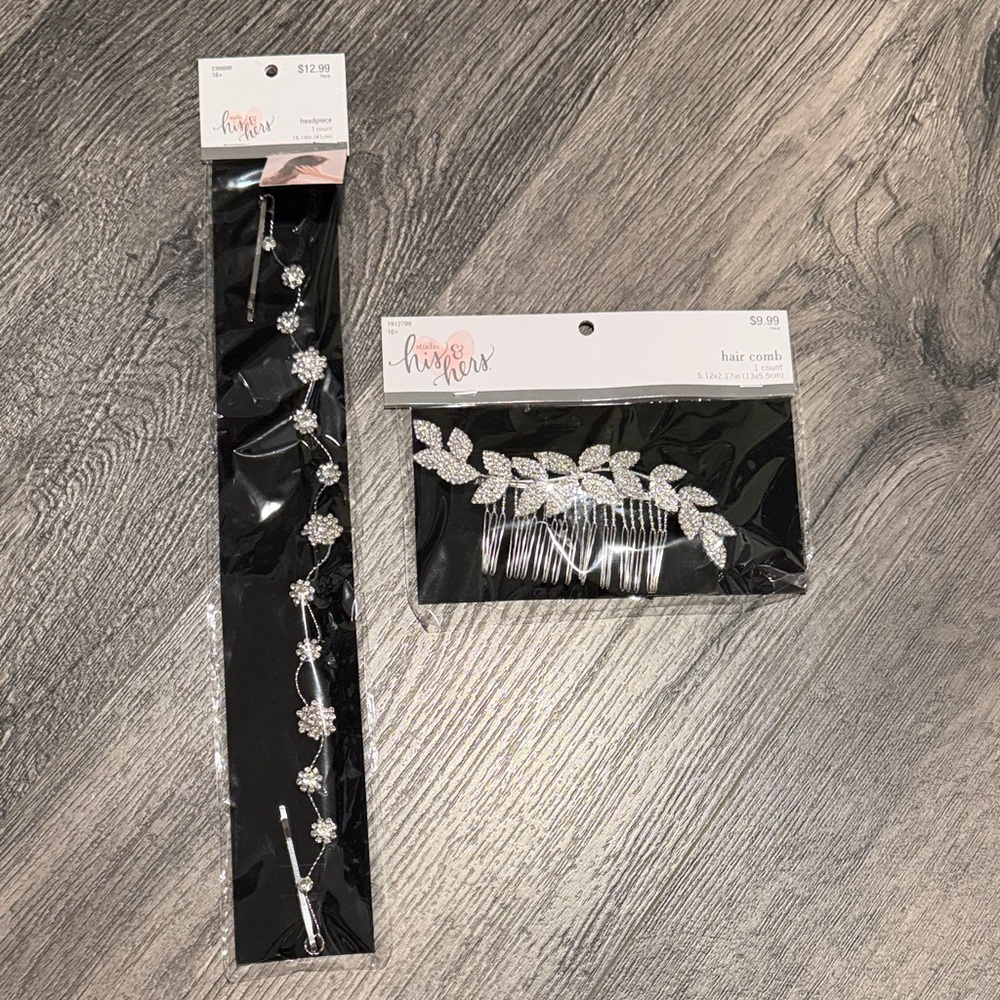 Silver Hair Comb and Headband Set